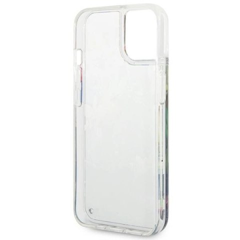Etui Guess Flower Liquid Glitter na iPhone 14 - niebieskie