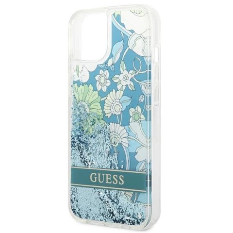 Etui Guess Flower Liquid Glitter na iPhone 14 - zielone