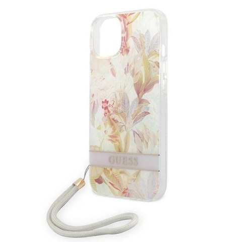 Etui Guess Flower Strap na iPhone 14 Plus - fioletowe
