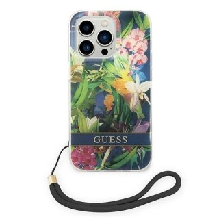 Etui Guess Flower Strap na iPhone 14 Pro Max - niebieskie