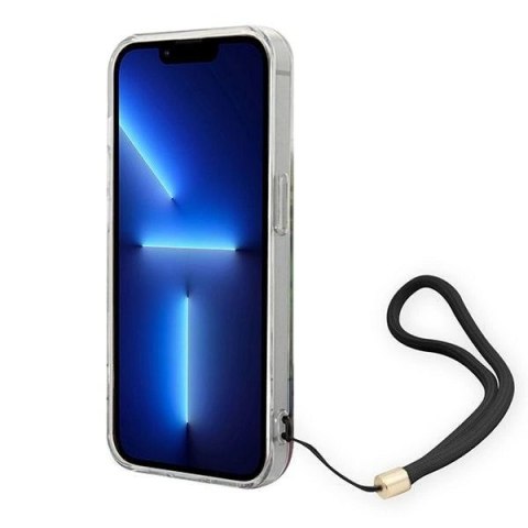 Etui Guess Flower Strap na iPhone 14 Pro - niebieskie