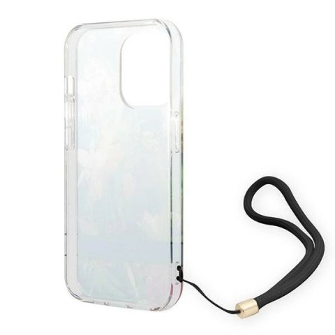 Etui Guess Flower Strap na iPhone 14 Pro - niebieskie