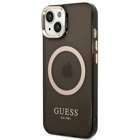 Etui Guess Gold Outline Translucent MagSafe na iPhone 14 Plus - czarne