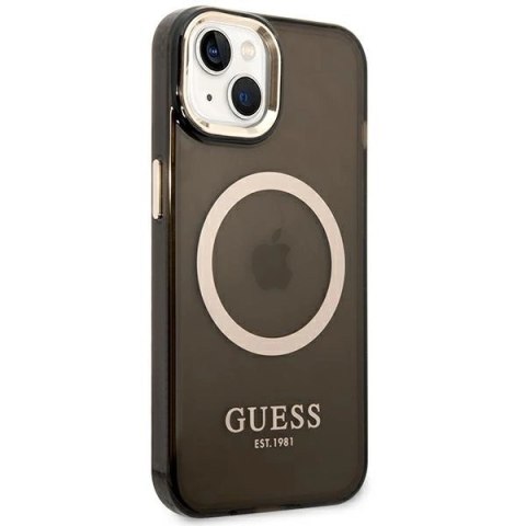 Etui Guess Gold Outline Translucent MagSafe na iPhone 14 Plus - czarne