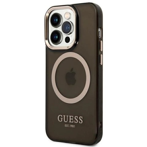 Etui Guess Gold Outline Translucent MagSafe na iPhone 14 Pro Max - czarne