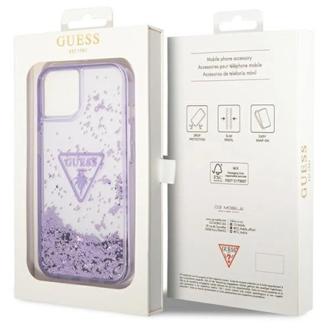 Etui Guess Liquid Glitter Palm Collection na iPhone 14 Plus 6,7" - fioletowe