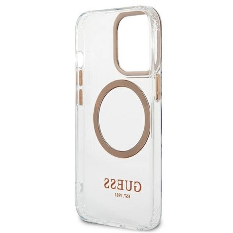 Etui Guess Metal Outline MagSafe na iPhone 13 Pro / iPhone 13 - złote