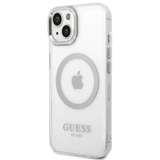 Etui Guess Metal Outline MagSafe na iPhone 14 Plus - srebrne