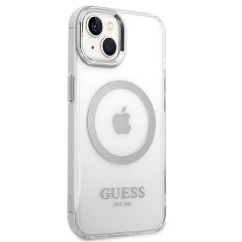 Etui Guess Metal Outline MagSafe na iPhone 14 Plus - srebrne