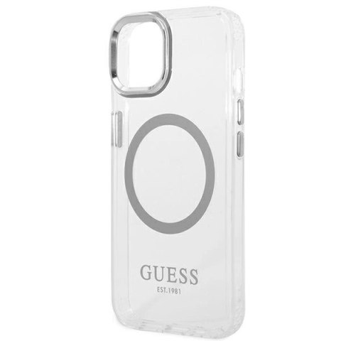 Etui Guess Metal Outline MagSafe na iPhone 14 Plus - srebrne