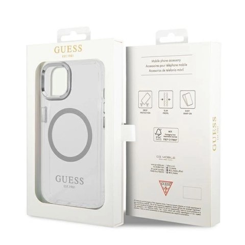 Etui Guess Metal Outline MagSafe na iPhone 14 Plus - srebrne