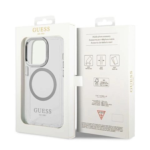 Etui Guess Metal Outline MagSafe na iPhone 14 Pro Max - srebrne