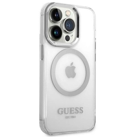 Etui Guess Metal Outline MagSafe na iPhone 14 Pro - srebrne