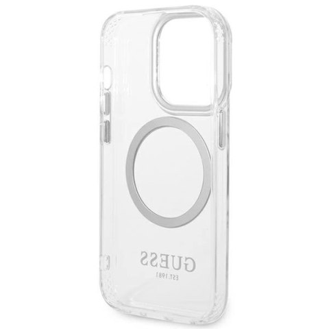 Etui Guess Metal Outline MagSafe na iPhone 14 Pro - srebrne