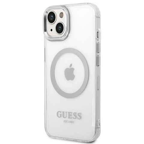 Etui Guess Metal Outline MagSafe na iPhone 14 - srebrne