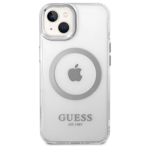 Etui Guess Metal Outline MagSafe na iPhone 14 - srebrne