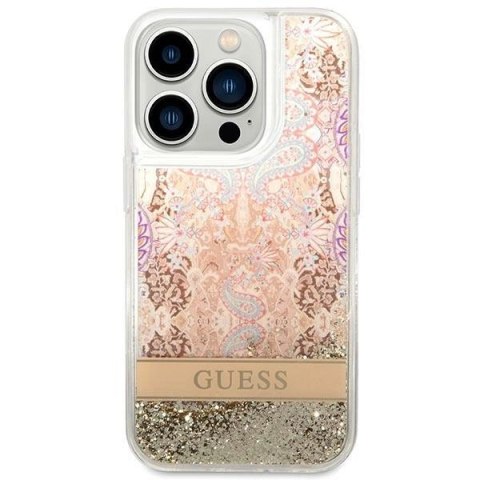 Etui Guess Paisley Liquid Glitter na iPhone 14 Pro Max - złote