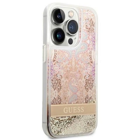 Etui Guess Paisley Liquid Glitter na iPhone 14 Pro Max - złote