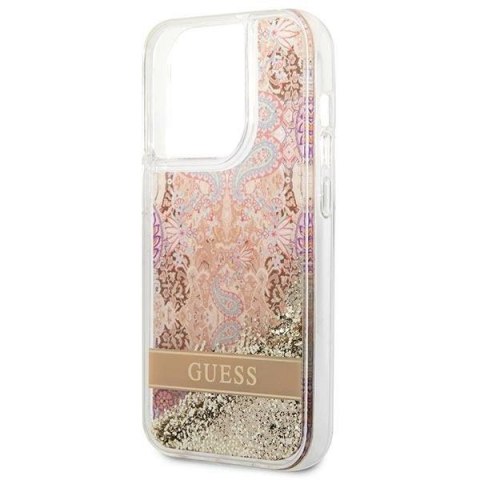 Etui Guess Paisley Liquid Glitter na iPhone 14 Pro Max - złote