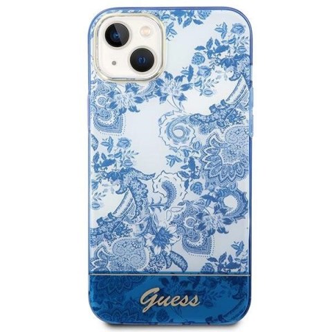 Etui Guess Porcelain Collection na iPhone 14 Plus - niebieskie
