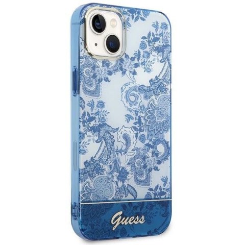 Etui Guess Porcelain Collection na iPhone 14 Plus - niebieskie