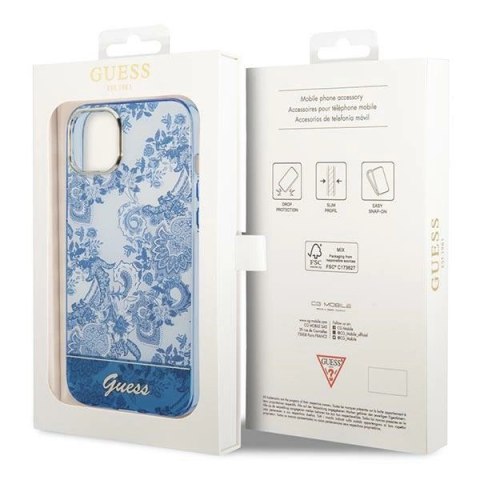 Etui Guess Porcelain Collection na iPhone 14 Plus - niebieskie