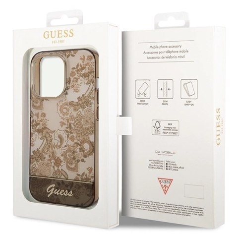 Etui Guess Porcelain Collection na iPhone 14 Pro Max - beżowe