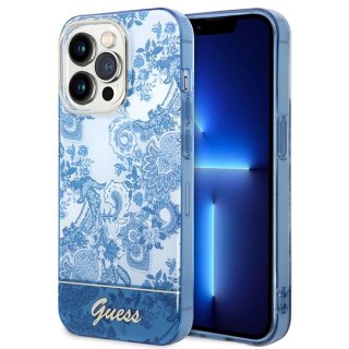 Etui Guess Porcelain Collection na iPhone 14 Pro Max - niebieskie