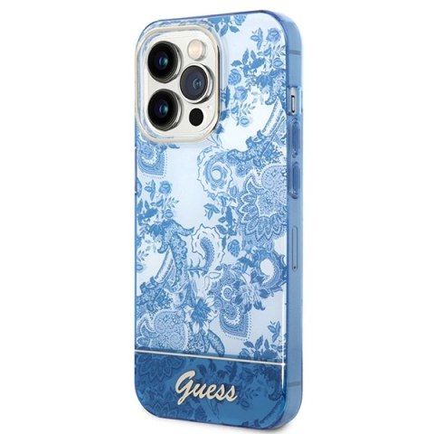 Etui Guess Porcelain Collection na iPhone 14 Pro Max - niebieskie