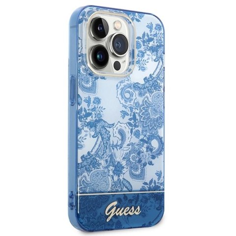 Etui Guess Porcelain Collection na iPhone 14 Pro Max - niebieskie