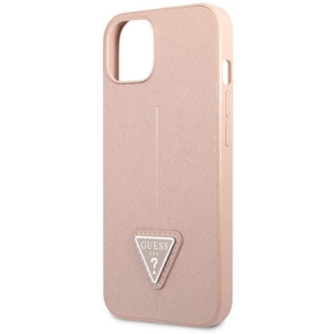 Etui Guess Saffiano Triangle Logo na iPhone 14 Plus - różowe