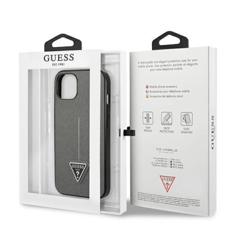 Etui Guess Saffiano Triangle Logo na iPhone 14 Plus - srebrne