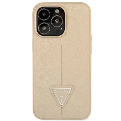 Etui Guess Saffiano Triangle Logo na iPhone 14 Pro Max - beżowe