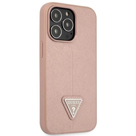 Etui Guess Saffiano Triangle Logo na iPhone 14 Pro Max - różowe