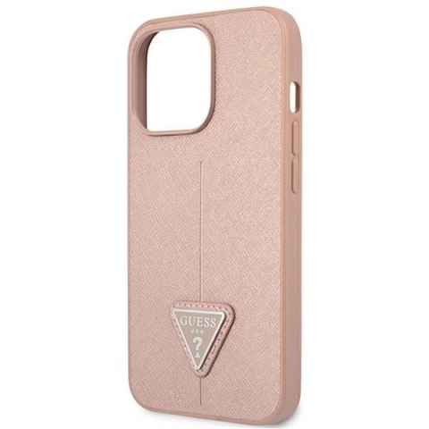 Etui Guess Saffiano Triangle Logo na iPhone 14 Pro Max - różowe