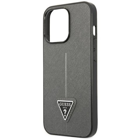 Etui Guess Saffiano Triangle Logo na iPhone 14 Pro Max - srebrne