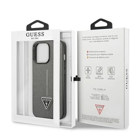 Etui Guess Saffiano Triangle Logo na iPhone 14 Pro Max - srebrne
