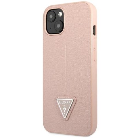 Etui Guess Saffiano Triangle Logo na iPhone 14 - różowe