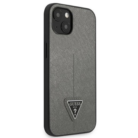 Etui Guess Saffiano Triangle Logo na iPhone 14 - srebrne