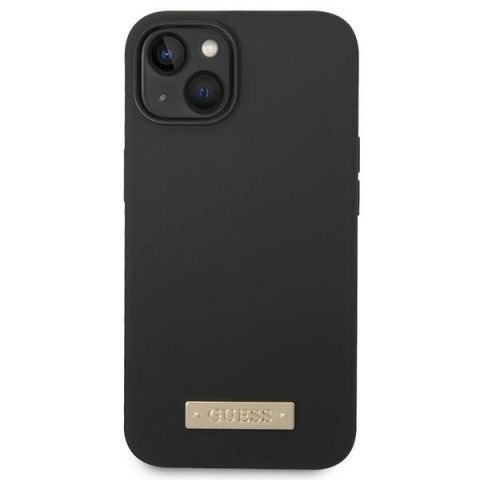 Etui Guess Silicone Logo Plate MagSafe na iPhone 14 Plus - czarne
