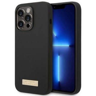 Etui Guess Silicone Logo Plate MagSafe na iPhone 14 Pro Max - czarne