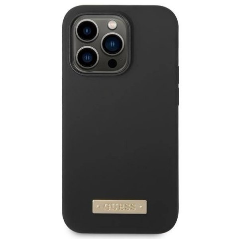 Etui Guess Silicone Logo Plate MagSafe na iPhone 14 Pro Max - czarne