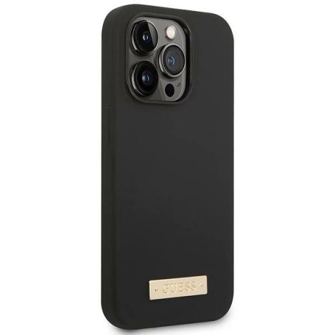 Etui Guess Silicone Logo Plate MagSafe na iPhone 14 Pro - czarne