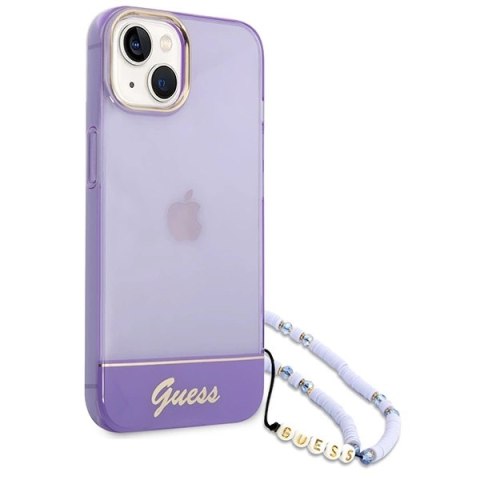 Etui Guess Translucent Pearl Strap na iPhone 14 6,1" - fioletowe