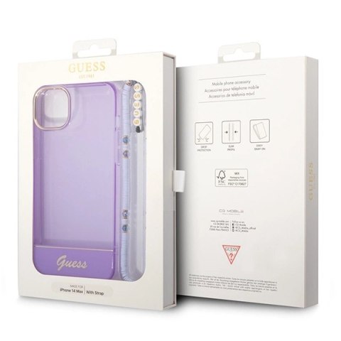 Etui Guess Translucent Pearl Strap na iPhone 14 6,1" - fioletowe