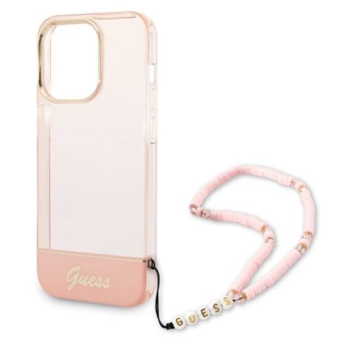 Etui Guess Translucent Pearl Strap na iPhone 14 Pro Max - różowe
