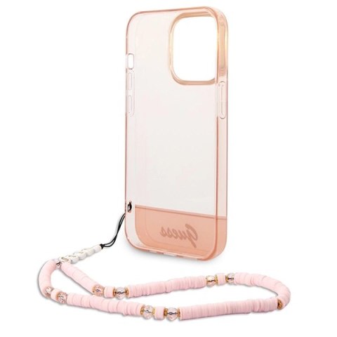 Etui Guess Translucent Pearl Strap na iPhone 14 Pro Max - różowe