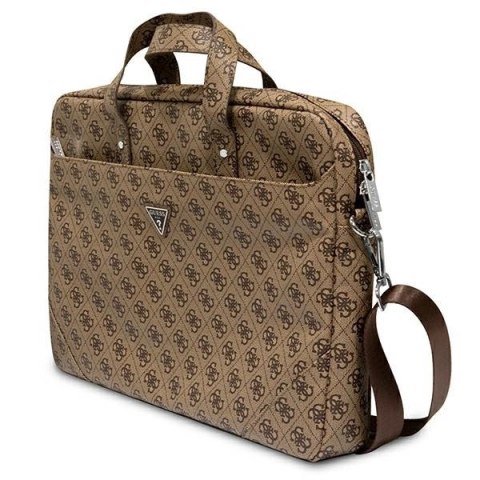 Torba Guess Saffiano 4G Triangle Logo na laptopa 16'' - brązowa