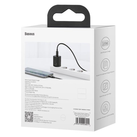 Baseus ładowarka sieciowa Super Si PD 25W 1x USB-C czarna Baseus ładowarka sieciowa Super Si PD 25W 1x USB-C czarna