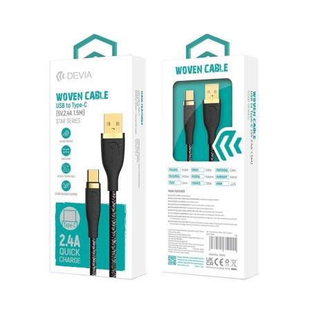 Devia kabel Star EC311 USB - USB-C 1,5 m 2,4A biały Devia kabel Star EC311 USB - USB-C 1,5 m 2,4A biały